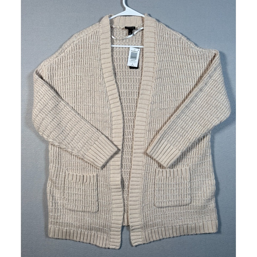 Torrid Women's Open Front Lurex Cardigan Tan Size 1 NEW W/Tags - Drop Shoulders
